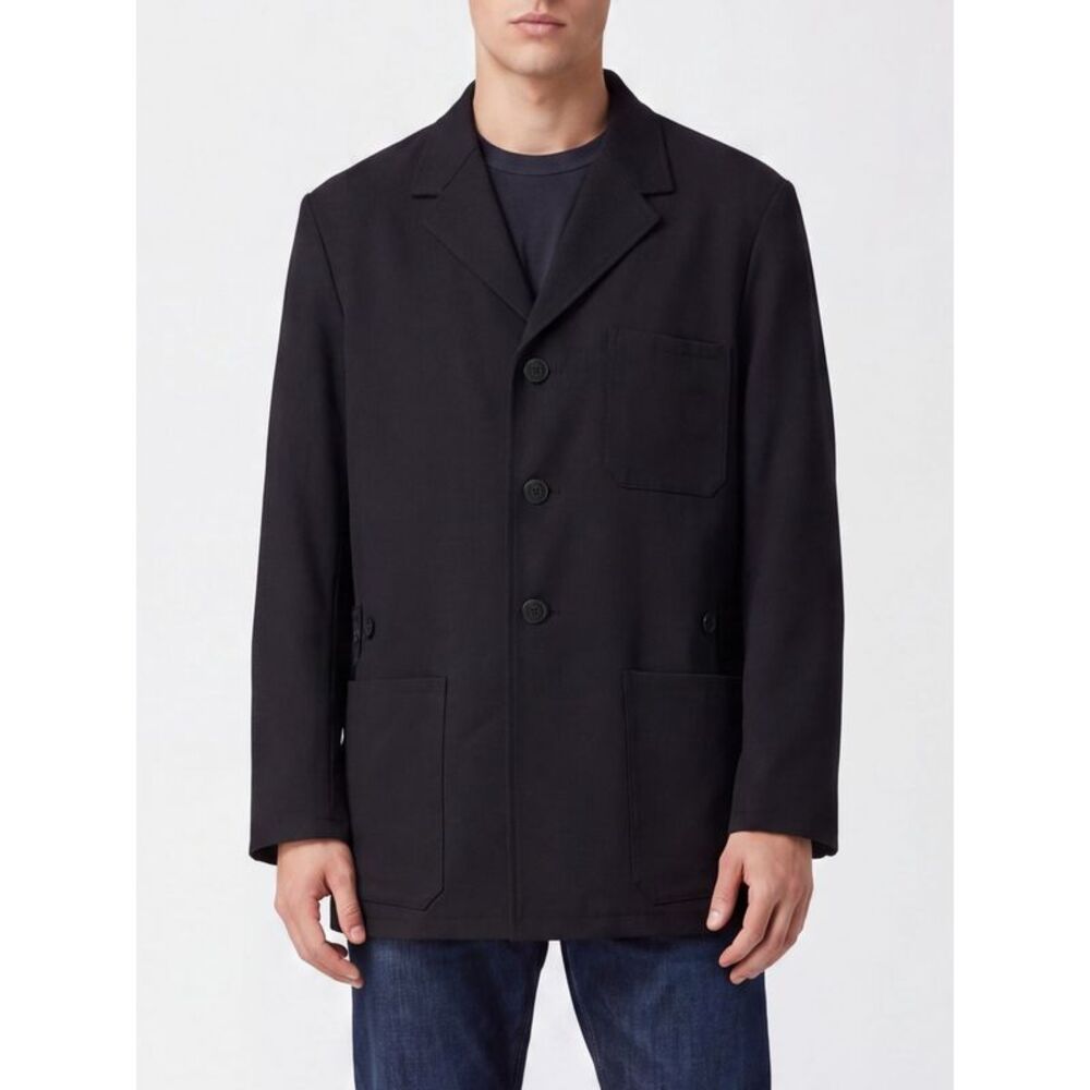 Y-3 Men Single-Breasted Short Coat Y-3 In Wool Blend With Lapel Collar
